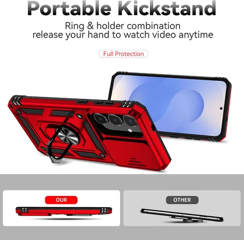 Vista 8 de Funda para Samsung Galaxy S25 FE con protector de pantalla de vidrio templado, cubierta de lente de cámara integrada y soporte de anillo, cubierta