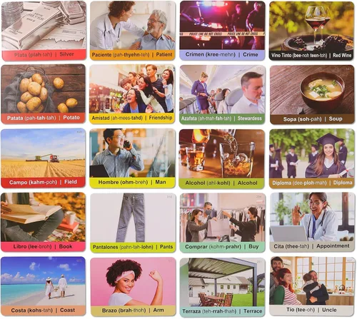Vista 2 de Tarjetas de vocabulario en español para niños y adultos principiantes - 276 tarjetas de estudio bilingües 720 palabras con portal interactivo