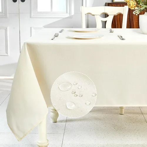 Vista 11 de IVAPUPU Mantel de Lino Texturizado para Mesa Rectangular - Mantel de Tela Impermeable Rectangular Sin Arrugas Limpiable Cubierta de Comedor