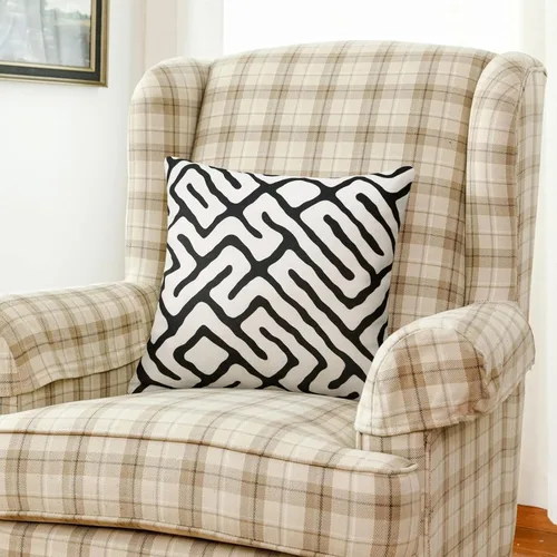 Vista 5 de Pyonic - Paquete de 2 fundas de almohada decorativas geométricas en blanco y negro, fundas de almohadón modernas y abstractas cuadradas para sofá