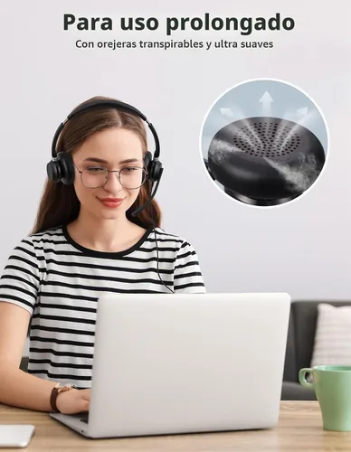 Vista 4 de Auriculares con cable con micrófono para PC, computadora portátil, auriculares USB con micrófono de cancelación de ruido, control en línea