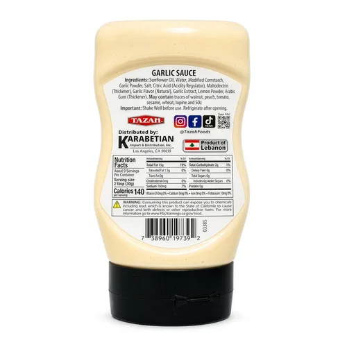 Vista 3 de TAZAH - Salsa cremosa de ajo, botella exprimible, 9.35 oz (265 g), paquete