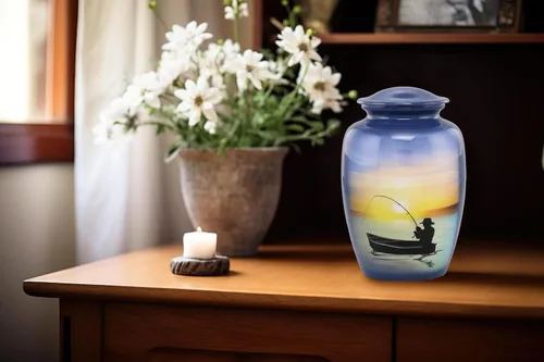 Vista 7 de Urna de pesca – Urna de cremación de pesca de tamaño completo – Urnas para adultos para hombres y mujeres – Urnas funerarias y conmemorativas