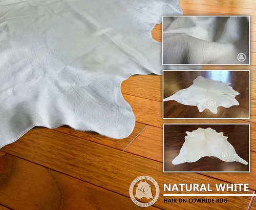 Vista 3 de Sunshine Cowhides Alfombra 100% auténtica de piel de vaca blanca natural, alfombra de estilo moderno de piel de animal y alfombra para el suelo