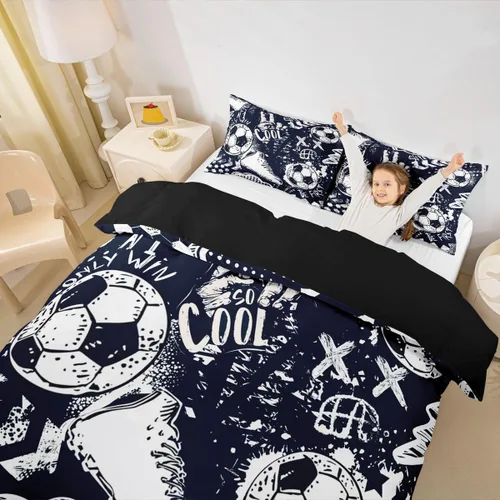Vista 2 de Erosebridal Funda de edredón para niños, tamaño individual, funda de edredón de fútbol para jugadores, juego de ropa de cama con grafiti fresco