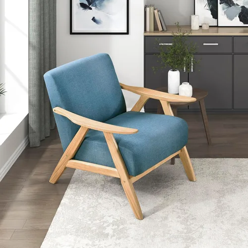 Vista 21 de Lexicon Silla de Acento Moderna de Mediados de Siglo con Marco de Madera Sólida en Acabado de Nogal, Sillón de Descanso con Brazos Tapizado