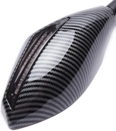 Vista 4 de Espejos Retrovisores con Indicadores LED de Señal de Giro para Motocicleta, para Motos de Carreras y Motos Deportivas (Carbono+Lente Ahumado)