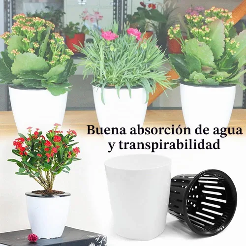 Vista 6 de Haawooky Juego de 12 macetas de riego automático de plástico, maceta de flores de plástico de 4 pulgadas con maceta interior, maceta de riego