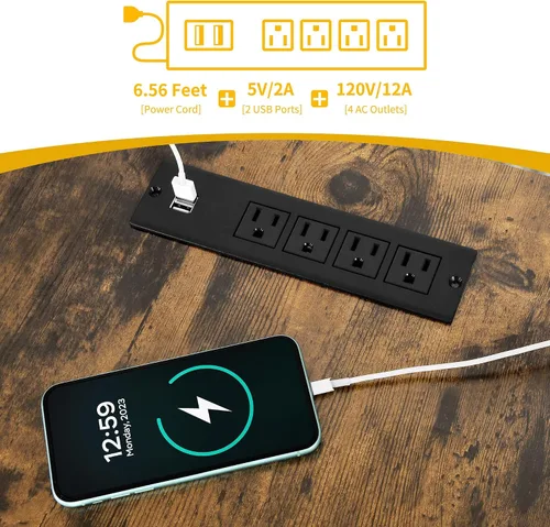 Vista 6 de DWVO Escritorio en forma de U con cajones, escritorio reversible en forma de L de 79 pulgadas con tomas de corriente y luces LED, escritorio