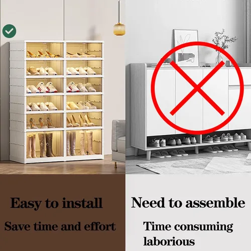 Vista 5 de Organizador plegable para zapatos, almacenamiento de zapatos apilable de 6 niveles con puerta transparente magnética, organizador grande de plástico