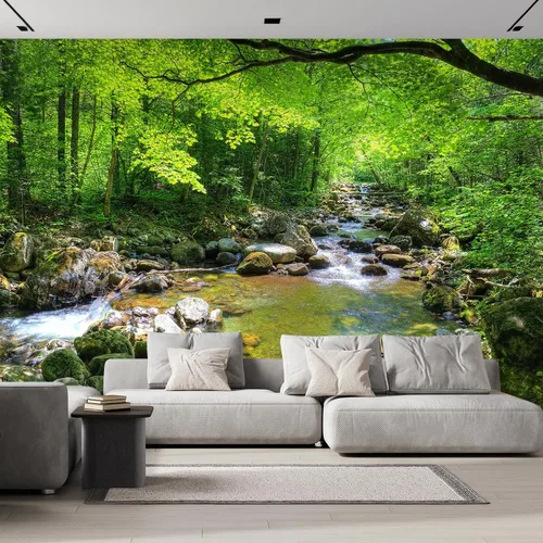 Vista 92 de wall26 Mural de pared extraíble mural de pared cascada escénica luz del sol río bosque naturaleza vida silvestre fotografía realismo paisaje rústico