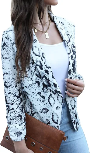Vista 3 de POGTMM - Blazer de manga de 34 para mujer, con parte delantera abierta, chaqueta estilo cárdigan para uso en el trabajo o la oficina