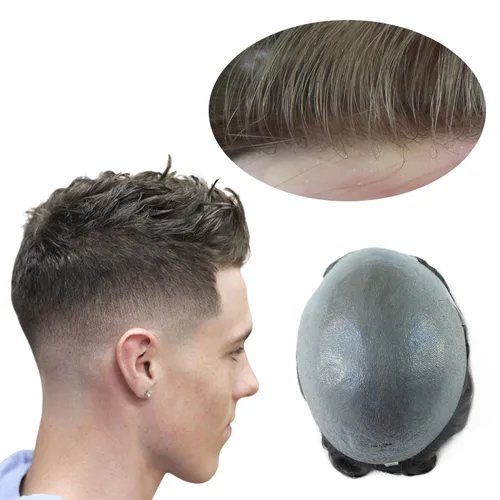 Vista 16 de Super Natural Mens Hair Piece 100 Cabello humano indetectable Mens Toupee Hair Systems Ultra Thin Skin V Looped Hair #10R WXL=8X10