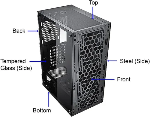 Vista 8 de Bgears b-Optillusion (ventiladores no incluidos) Funda ATX para juegos para PC, panel frontal ARGB con ilusión óptica especial, lado de vidrio