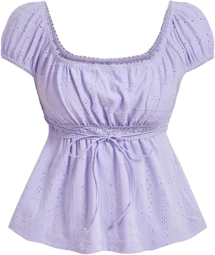 Vista 11 de SOLY HUX Blusa de verano de manga corta para mujer Blanco sólido