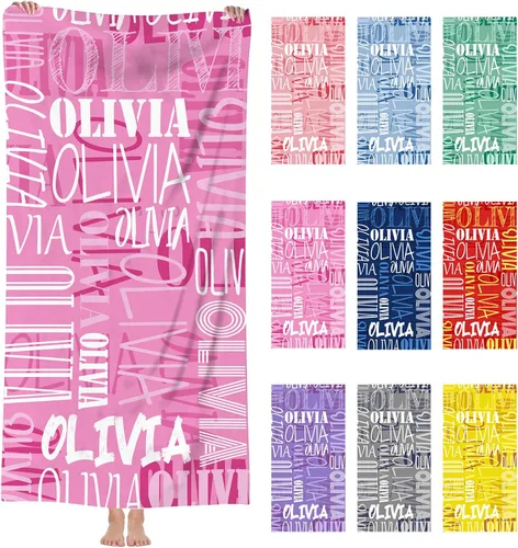 Vista 11 de Toalla de playa personalizada con nombre personalizado, secado rápido, niños adultos A-mariposas