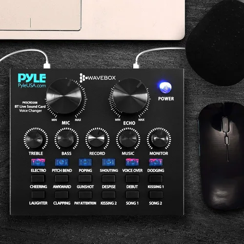 Vista 7 de Pyle PKSCRD208 - Mini interfaz de audio Bluetooth, mezclador de podcasts, transmisión en vivo para PC y iPhone, cambiador de voz V8 con 12 efectos