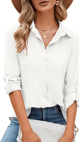 Vista 77 de Odosalii - Camisas con botones para mujer, con cuello en V, manga larga, enrolladas, blusas elegantes y formales para negocios y ocasiones casuales