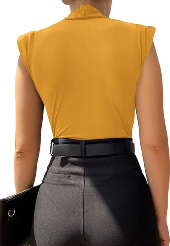 Vista 75 de LYANER Leotardo sin mangas fruncido con cuello en V para mujer
