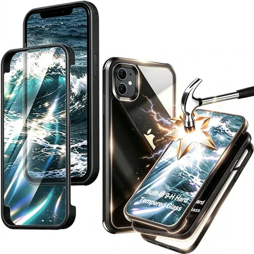 Vista 6 de Funda para iPhone 11 con protector de pantalla [vidrio templado 9H integrado], protección de cuerpo completo 360 de doble capa protectora