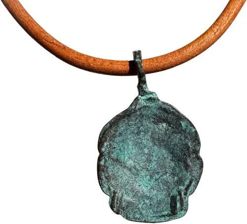 Vista 2 de Buddha Head Necklace - Buddhist, Buddhism Jewelry, Green Patina Pendant, Women Accessories, Men Gift, Antique Believes, Enlightening Charm, Good