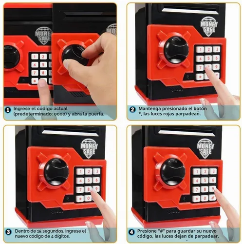 Vista 8 de Hucha para niños con contraseña electrónica, alcancía para niños de 3 a 14 años Negro y rojo
