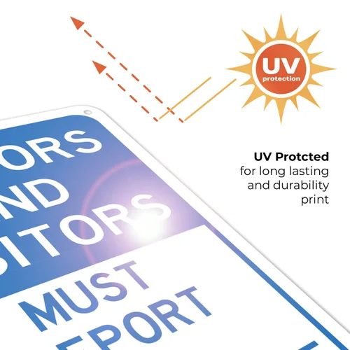 Vista 7 de Vendors & Visitors Report to Main Office Sign, 10x7 Inches, Rust Free .040 Aluminum, Fade Resistant, Easy Mounting, Indoor/Outdoor Use, Made in USA