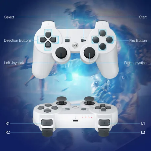 Vista 7 de Powerextra Controller Compatible with PS-3, Wireless 2 Pack High Performance Gaming Controller with Upgraded Joystick Double Vibration for PS-3