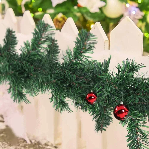 Vista 3 de Outroad Guirnalda de Navidad de 9 pies - Corona Trenzada de Vegetación Suave Hiedra Artificial Sin Luz Guirnalda Verde, para Decoraciones de Fiestas