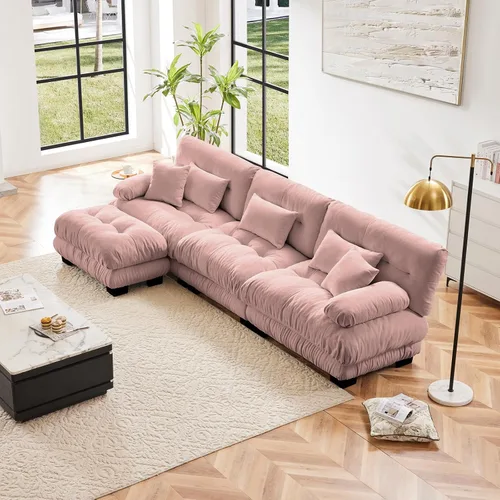 Vista 38 de Sofá modular en forma de U de 118 pulgadas con 2 otomanas, sofá de nube de terciopelo peletizado con almohadas de apoyabrazos de refuerzo, cómodo