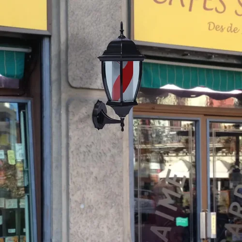 Vista 6 de Barra de peluquería LED brillante globo luz,Peluquería Barbería Señal abierta,Rotación de tiras giratorias rojas, blancas y azules,IP44 impermeable