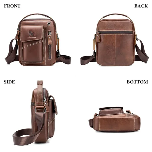 Vista 7 de BAIGIO Bolso bandolera de cuero pequeño para hombre bolso bandolera para viajes negocios trabajo