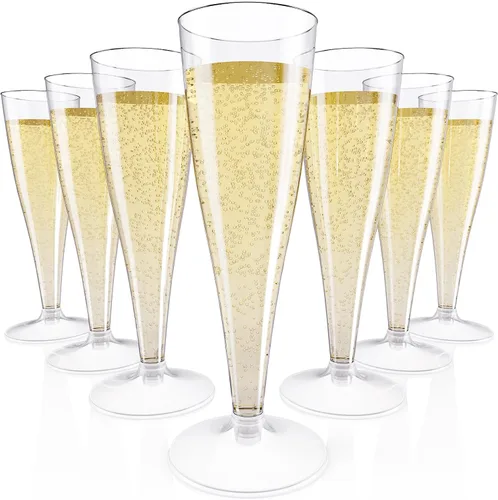 Vista 13 de JOLLY CHEF Paquete de 100 flautas de champán de plástico desechables de 4.5 oz, copas de champán de plástico con purpurina azul, adecuadas