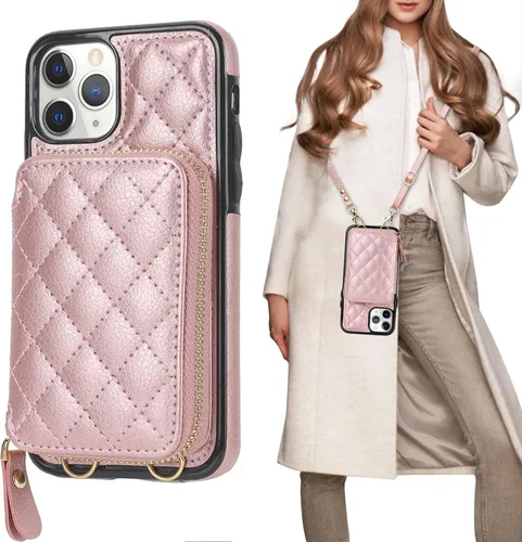 Vista 10 de Bocasal - Funda tipo cartera cruzada para iPhone 11 Pro, color negro RFID Blocking PU Leather Zipper Handbag Purse, Kickstand Flip Folio Case with