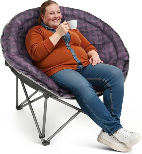 Vista 11 de Silla de Camping Plegable XXL de Tamaño Grande, Sillas de Campamento Redondas Super Cómodas y Acolchadas, Sillas de Césped Resistente