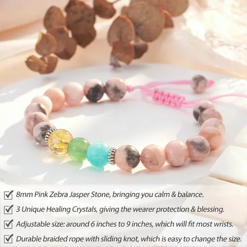 Vista 3 de ASKRAIN Pulsera del zodiaco de regalo para mujeres y niñas, joyería de cristal, pulsera de piedra natural, protección curativa, regalo de cumpleaños