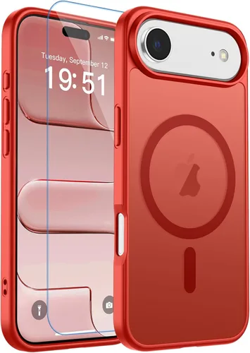 Vista 375 de zapica Funda magnética para iPhone Air, con protector de pantalla de vidrio templado, compatible con MagSafe, translúcida mate, a prueba de golpes
