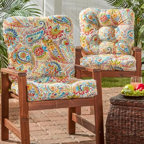 Vista 74 de Greendale Home Fashions Juego de 2 cojines de asiento y respaldo para exteriores, diseño Adobe Stripe 2
