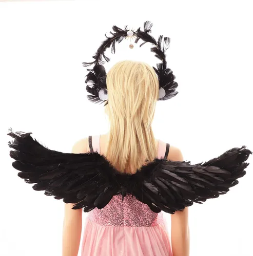 Vista 4 de renvena Diadema de alas de ángel, tiara de boda, Navidad, alas de ángel, elegante, tocado de ángel