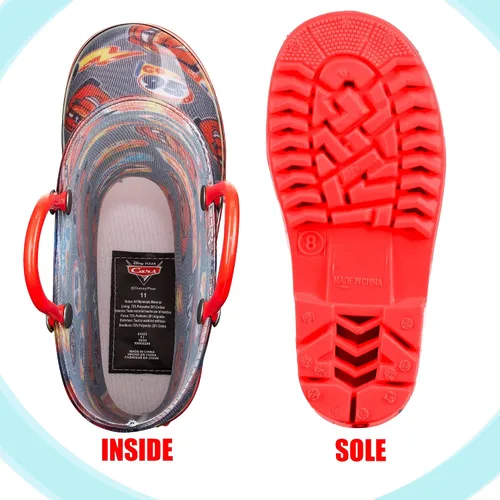 Vista 7 de Disney Cars Lightening McQueen - Botas de lluvia de PVC para niños, asas fáciles de poner, color negro para niños pequeños y pequeños
