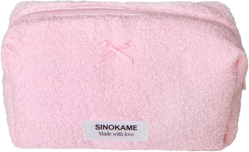 Vista 9 de SINOKAME Bolsa de maquillaje acolchada de algodón, pequeña, con lazo de coqueta, bolsa de cosméticos estética, bolsa de almacenamiento de viaje