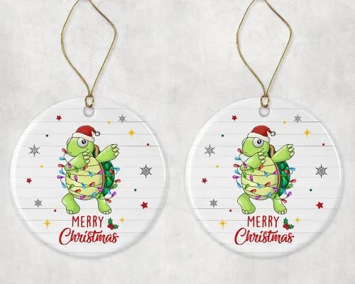Vista 3 de Merry Christmas Turtle Ornament, 2024 Christmas Ornament, Turtle Christmas Light Ornament, Kids Christmas Ornament, Animal Christmas Ornament