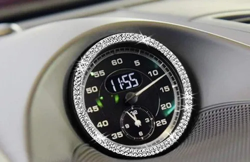 Vista 6 de iJDMTOY Cristal Rhinestone Interior Dashboard Analog_Clock Decoración Envolvente Anillo Trim Compatible con Porsche