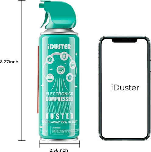 Vista 6 de iDuster Plumero de aire enlatado comprimido – 4 unidades desechables de aire comprimido para limpieza de computadora, teclado, joyas, automóvil
