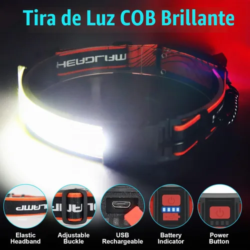 Vista 5 de Linterna frontal recargable, paquete de 3 faros LED brillantes de haz ancho, linterna con luz trasera roja, 1200 lúmenes, ligero, ajustable
