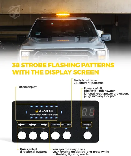 Vista 4 de Xprite Barra de Luz Estroboscópica de Emergencia Ámbar para Techo, Luces Intermitentes de Advertencia y Baliza de Seguridad con Panel de Control