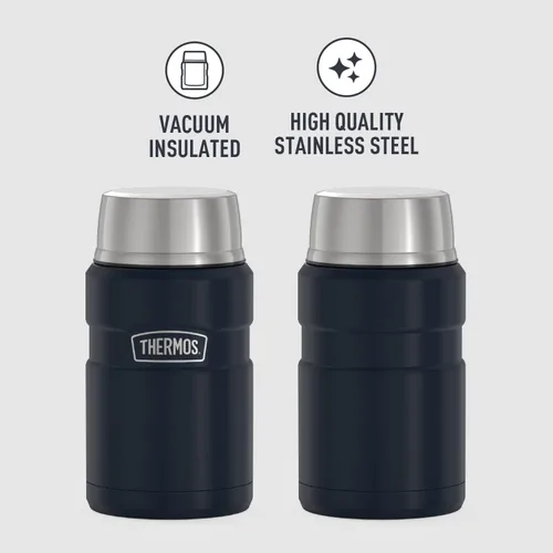 Vista 6 de THERMOS Stainless King - Botella de bebida aislada al vacío de 40 onzas + tarro de alimentos aislado al vacío de 24 onzas, azul medianoche