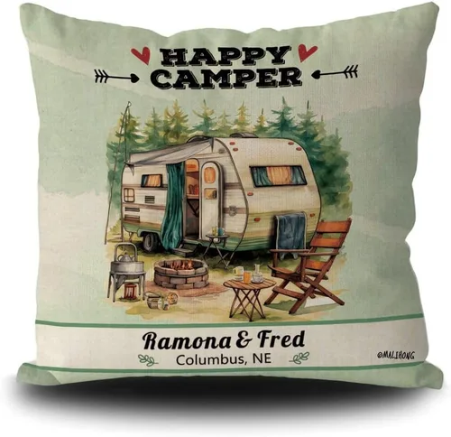 Vista 15 de Personalized Happy Campers Throw Pillow Cover RV Campsite Decoration Pillow Case Fireplace Camping Decor Cushion Cover for Sofa Couch Bed 18x18 Inch