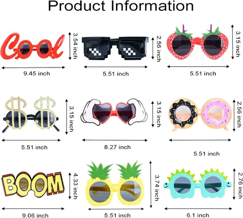 Vista 2 de Gafas de sol para fiesta, 9 pares de divertidos anteojos hawaianos, divertidos y novedosos gigantes de verano, regalos de fiesta para niños