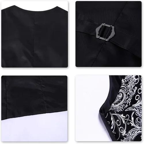 Vista 6 de Cloudstyle Chaleco de vestir con estampado para hombre, ajustado, chaleco formal con botones
